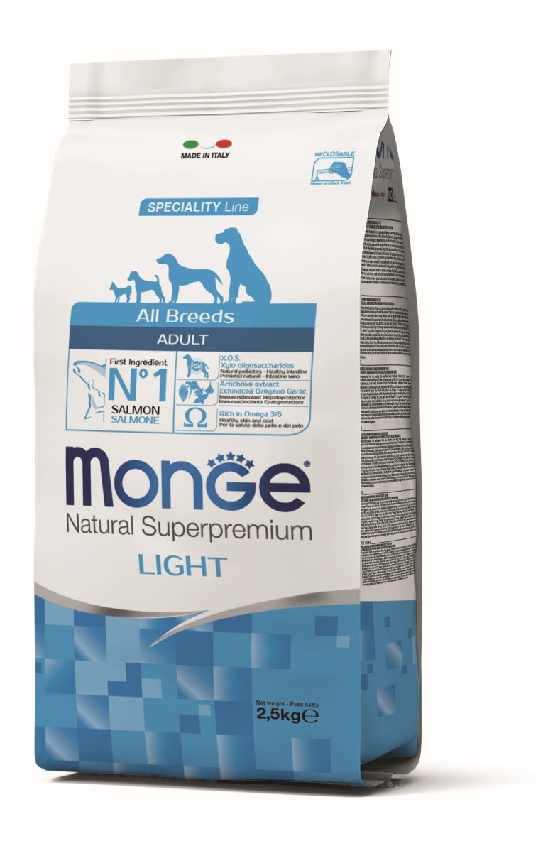 Monge Dog adult light losos/riža 2,5kg